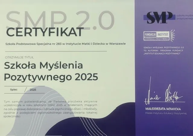 Certyfikat - Szkoła Myślenia Pozytywnego 2025